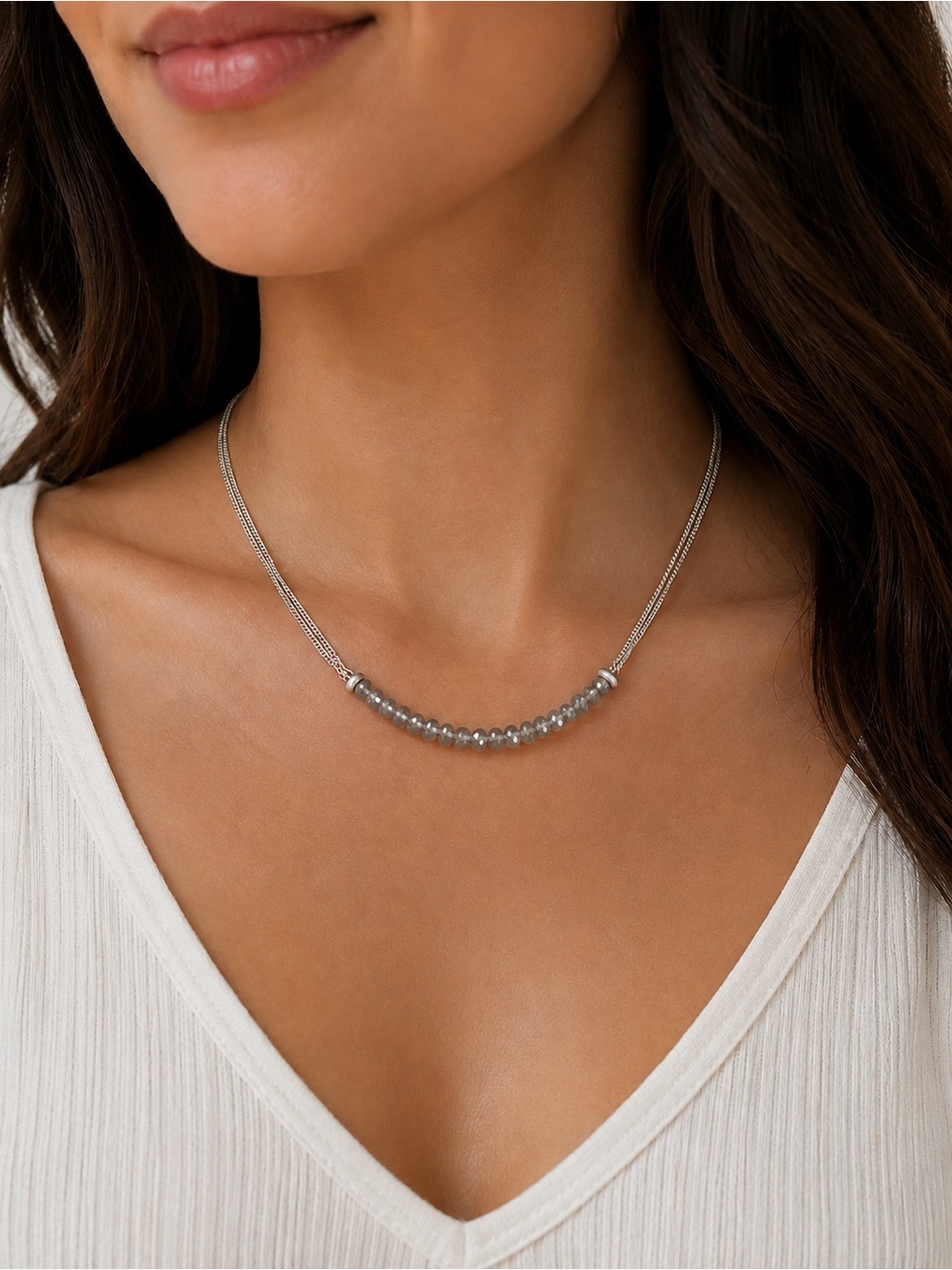 Elegant Silver-Toned Bead Multi-Chain Necklace by Stella & Dot